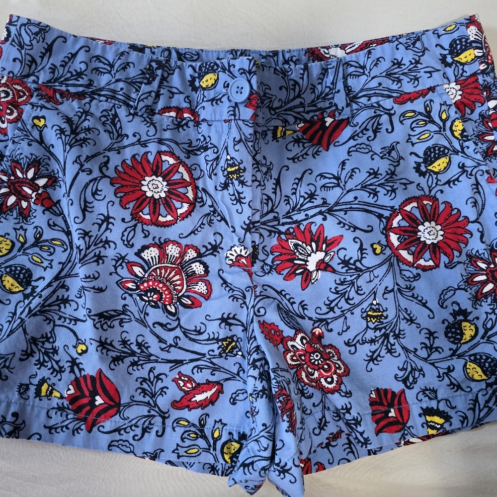LOFT Riveria Blue Floral Print Shorts with Yellow Accents